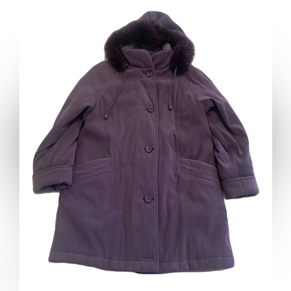 Vintage 80s/90s TanJay by Capital Garment Purple Coat with Fur Trim Size XS